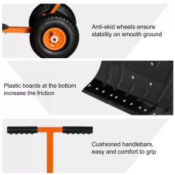 Outsunny 15.75 in. Metal Angle-Adjustable Handle Steel Heavy-Duty Snow Shovel Rolling Pusher w/29 in. Blade