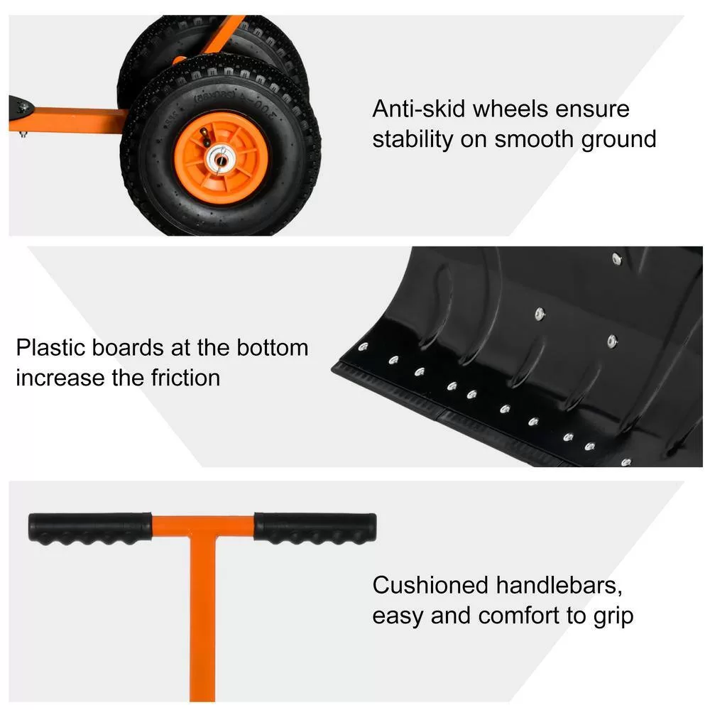Outsunny 15.75 in. Metal Angle-Adjustable Handle Steel Heavy-Duty Snow Shovel Rolling Pusher w/29 in. Blade