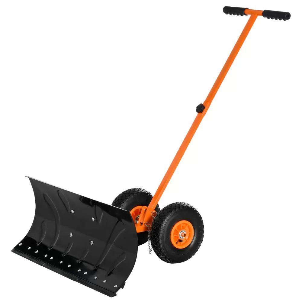 Outsunny 15.75 in. Metal Angle-Adjustable Handle Steel Heavy-Duty Snow Shovel Rolling Pusher w/29 in. Blade