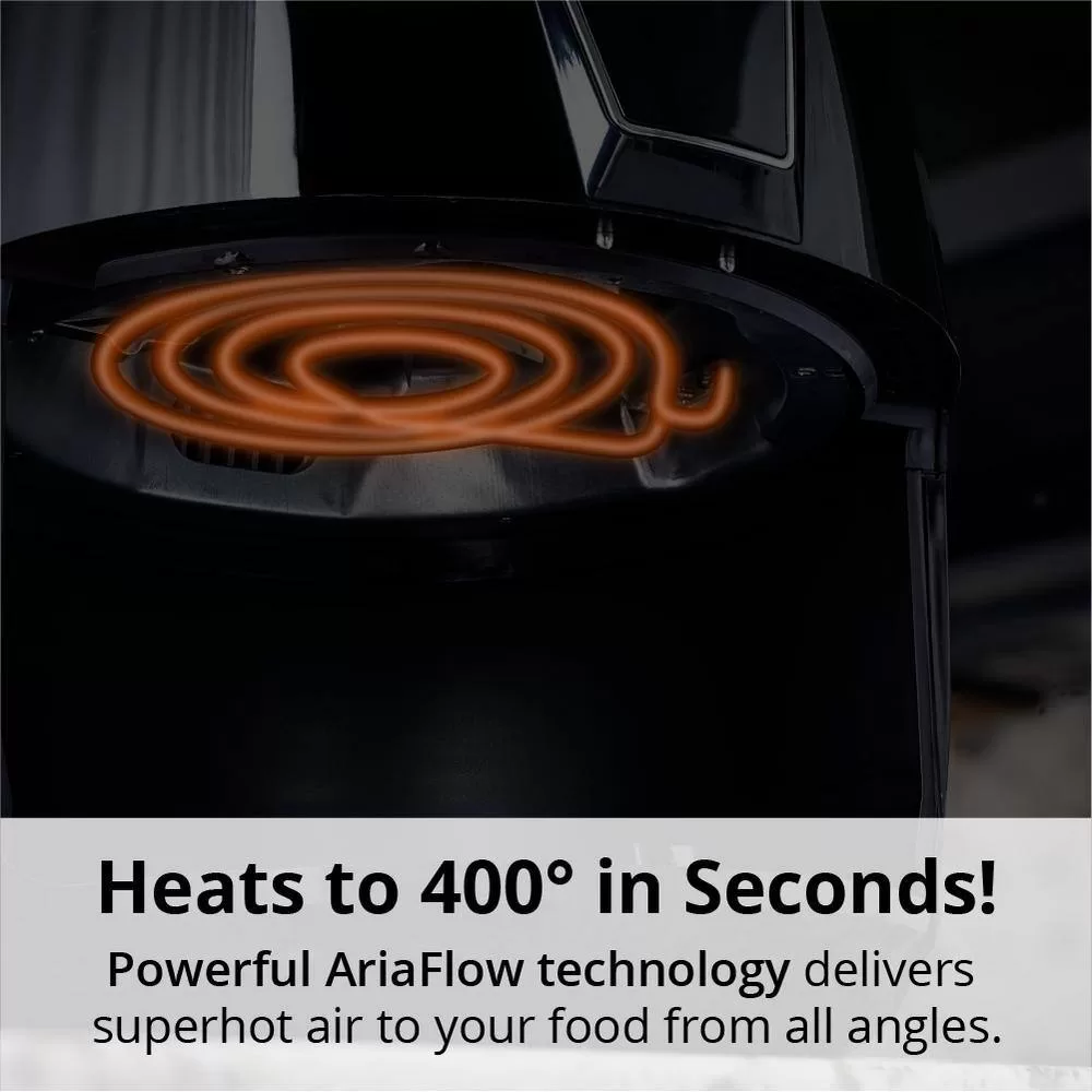 ARIA 5Qt Teflon-Free Premium Ceramic Air Fryer with 2-Tier Stainless Steel Rack, Baking Pan, Skewers and Extended Recipe Book