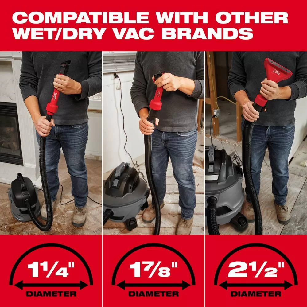 Milwaukee M18 FUEL PACKOUT Cordless 2.5 Gal Wet/Dry Vacuum w/AIR-TIP 1-1/4 in. - 2-1/2 in. (7-Piece) Long Reach Flexible Hose Set