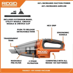 RIDGID R8609021B 18V Cordless Hand Held Vacuum (Tool Only)