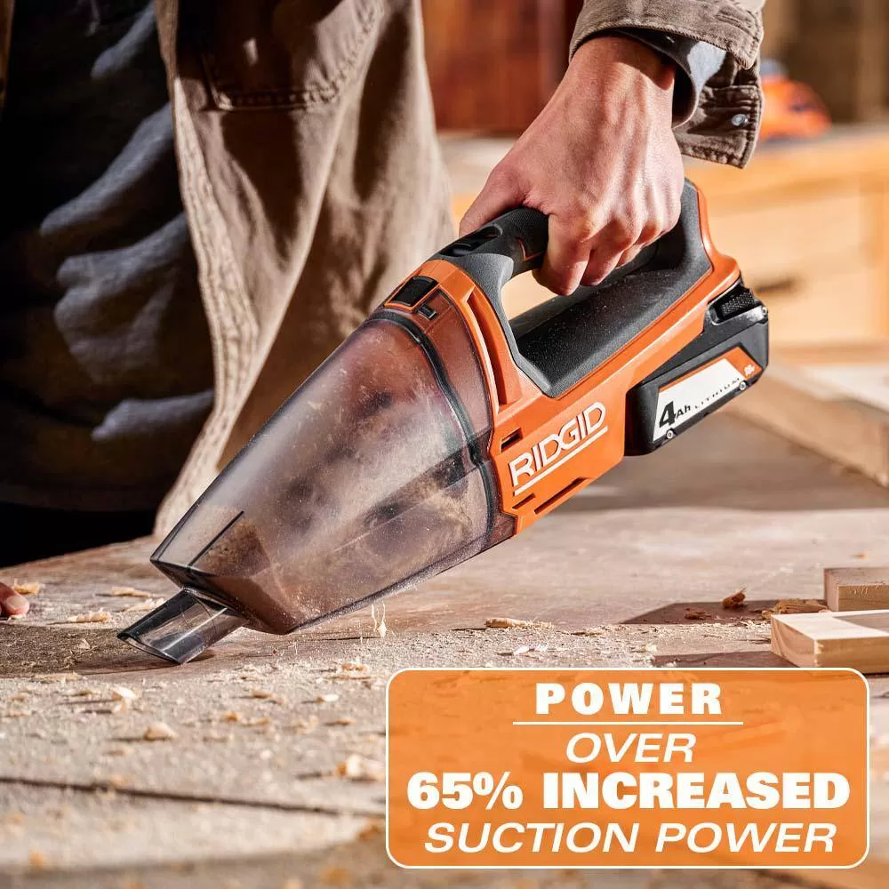 RIDGID R8609021KN 18V Cordless Hand Vacuum Kit with 2.0 Ah Battery and Charger