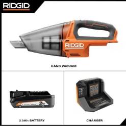 RIDGID R8609021KN 18V Cordless Hand Vacuum Kit with 2.0 Ah Battery and Charger