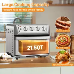 Costway 21.5 qt. Silver Air Fryer Toaster Oven 1800-Watt Countertop Convection Oven with Recipe
