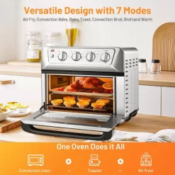 Costway 21.5 qt. Silver Air Fryer Toaster Oven 1800-Watt Countertop Convection Oven with Recipe