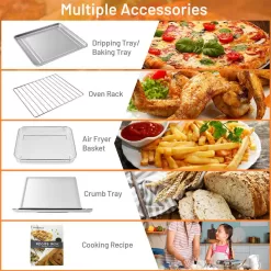 Costway 21.5 qt. Silver Air Fryer Toaster Oven 1800-Watt Countertop Convection Oven with Recipe