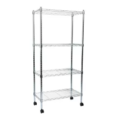Mind Reader Silver Alloy Collection, Adjustable 4-Tier Industrial Storage Shelves with Wheels, Metal