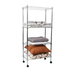 Mind Reader Silver Alloy Collection, Adjustable 4-Tier Industrial Storage Shelves with Wheels, Metal