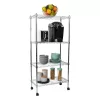 Mind Reader Silver Alloy Collection, Adjustable 4-Tier Industrial Storage Shelves with Wheels, Metal