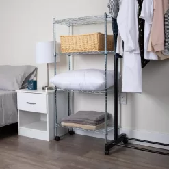 Mind Reader Silver Alloy Collection, Adjustable 4-Tier Industrial Storage Shelves with Wheels, Metal