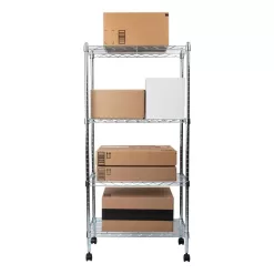 Mind Reader Silver Alloy Collection, Adjustable 4-Tier Industrial Storage Shelves with Wheels, Metal