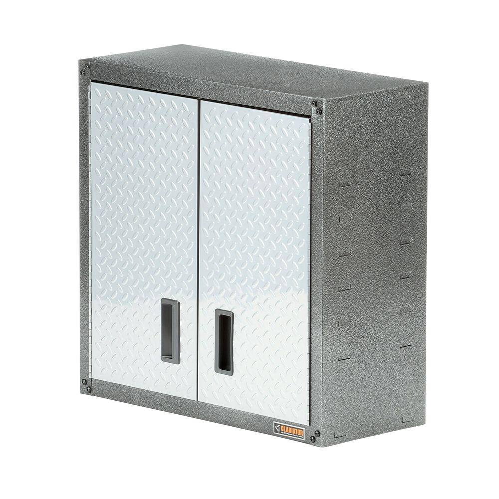 Gladiator GAWG28FDYG Steel 1-Shelf Wall Mounted Garage Cabinet in Silver Tread (28 in W x 28 in H x 12 in D)
