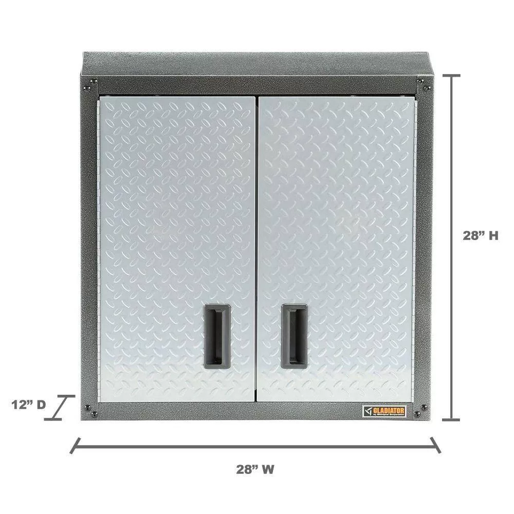 Gladiator GAWG28FDYG Steel 1-Shelf Wall Mounted Garage Cabinet in Silver Tread (28 in W x 28 in H x 12 in D)