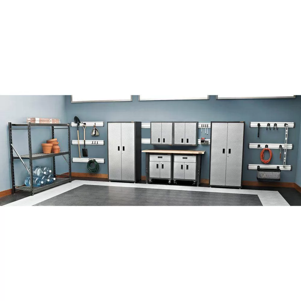Gladiator GAWG28FDYG Steel 1-Shelf Wall Mounted Garage Cabinet in Silver Tread (28 in W x 28 in H x 12 in D)