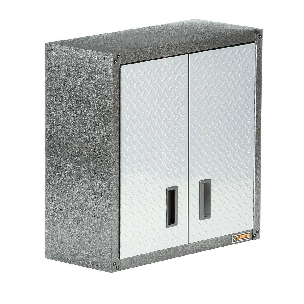 Gladiator GAWG28FDYG Steel 1-Shelf Wall Mounted Garage Cabinet in Silver Tread (28 in W x 28 in H x 12 in D)