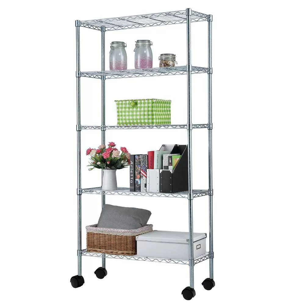 Winado Silver 5-Tier Heavy Duty Metal Freestanding Garage Storage Shelving Unit (13.78 in. W x 65 in. H x 35.43 in. D)