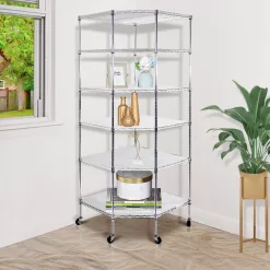 Winado Silver 6-Tier Metal Freestanding Garage Storage Shelving Unit with Wheels (26.77 in. W x 71 in. H x 26.77 in. D)