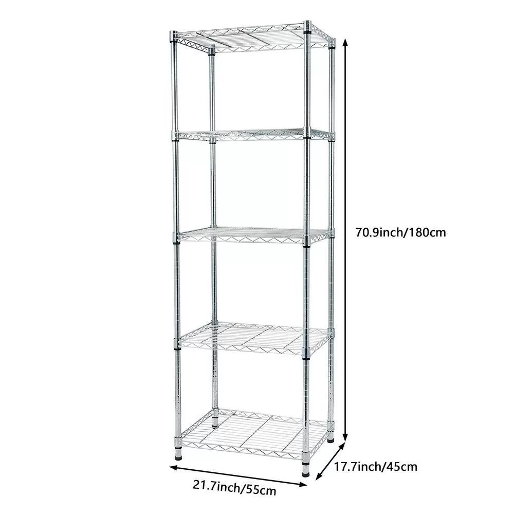 Winado Silver 5-Tier Heavy Duty Steel Freestanding Garage Storage Shelving Unit (17.72 in. W x 71 in. H x 21.65 in. D)
