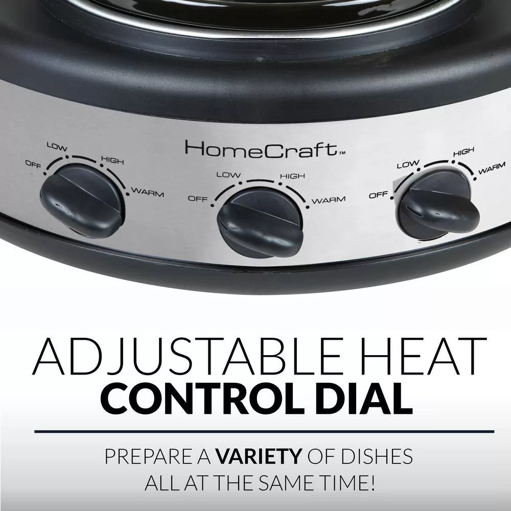 HomeCraft Triple 1.5 qt. Stainless Steel Slow Cooker Buffet
