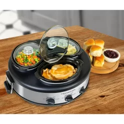 HomeCraft Triple 1.5 qt. Stainless Steel Slow Cooker Buffet