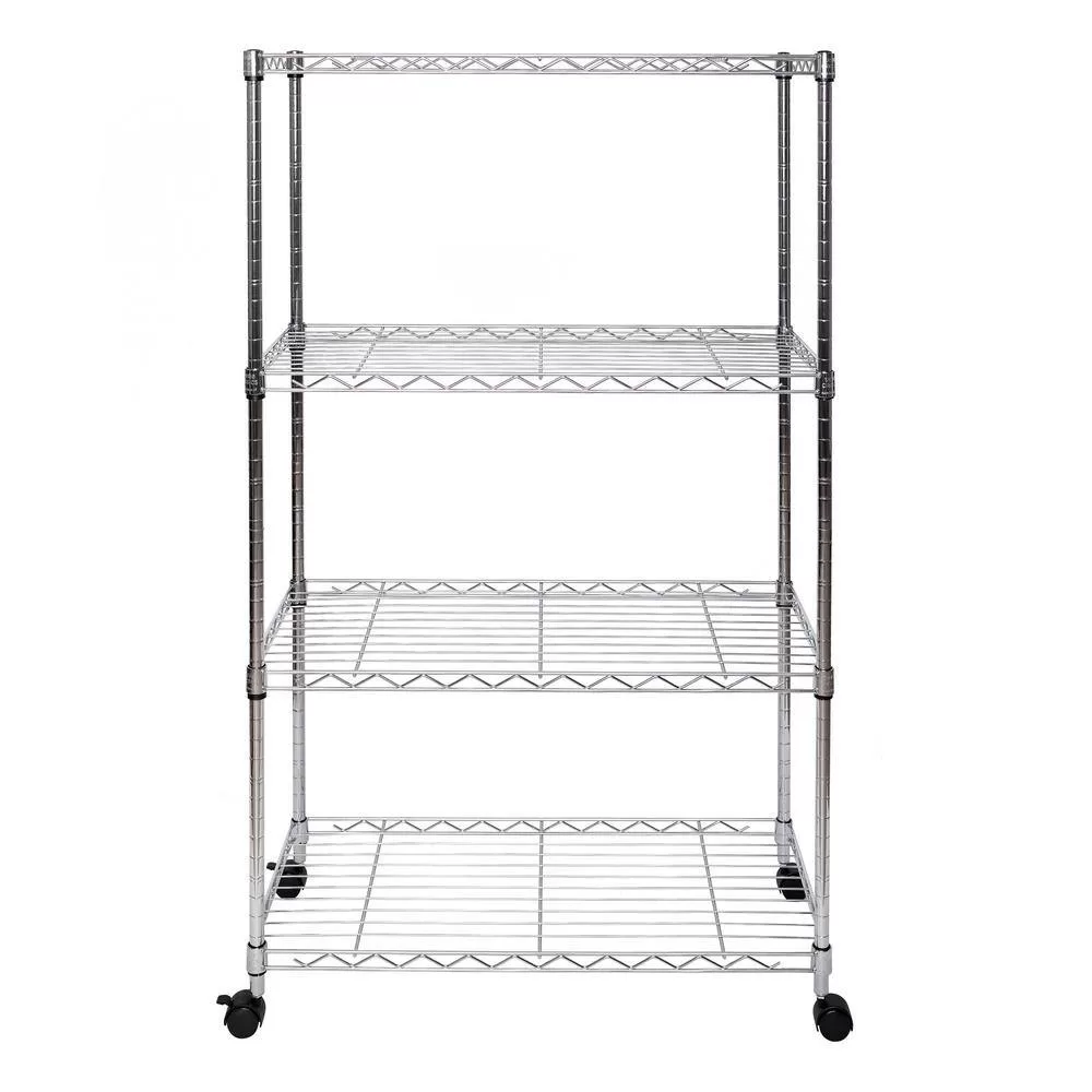 Seville Classics WEB674 Silver 4-Tier Steel Wire Garage Storage Shelving Unit with Wheels (30 in. W x 49.5 in. H x 14 in. D)