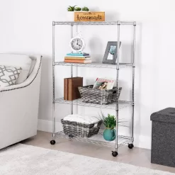 Seville Classics WEB674 Silver 4-Tier Steel Wire Garage Storage Shelving Unit with Wheels (30 in. W x 49.5 in. H x 14 in. D)
