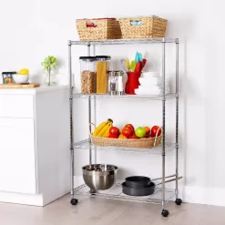 Seville Classics WEB674 Silver 4-Tier Steel Wire Garage Storage Shelving Unit with Wheels (30 in. W x 49.5 in. H x 14 in. D)