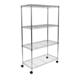 Seville Classics WEB674 Silver 4-Tier Steel Wire Garage Storage Shelving Unit with Wheels (30 in. W x 49.5 in. H x 14 in. D)