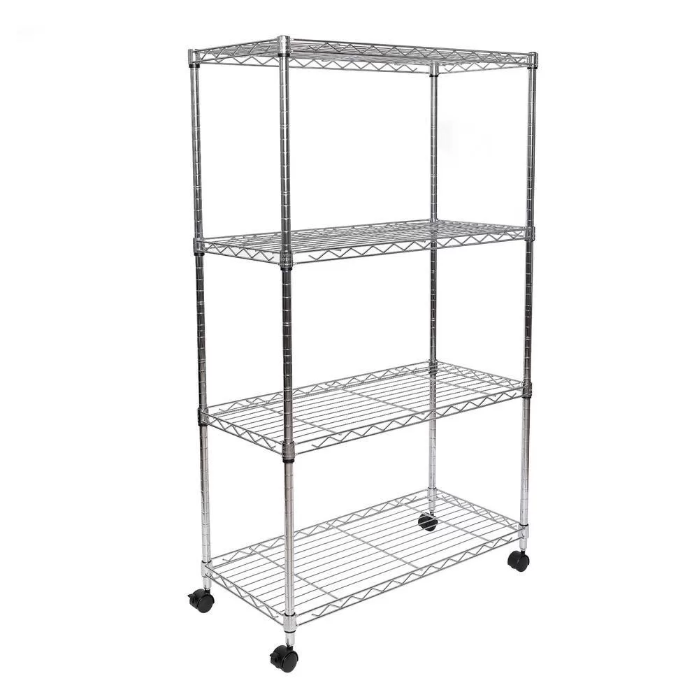 Seville Classics WEB674 Silver 4-Tier Steel Wire Garage Storage Shelving Unit with Wheels (30 in. W x 49.5 in. H x 14 in. D)