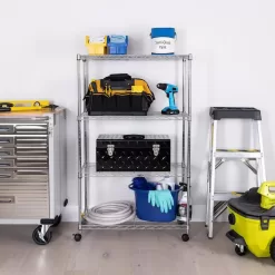 Seville Classics WEB674 Silver 4-Tier Steel Wire Garage Storage Shelving Unit with Wheels (30 in. W x 49.5 in. H x 14 in. D)