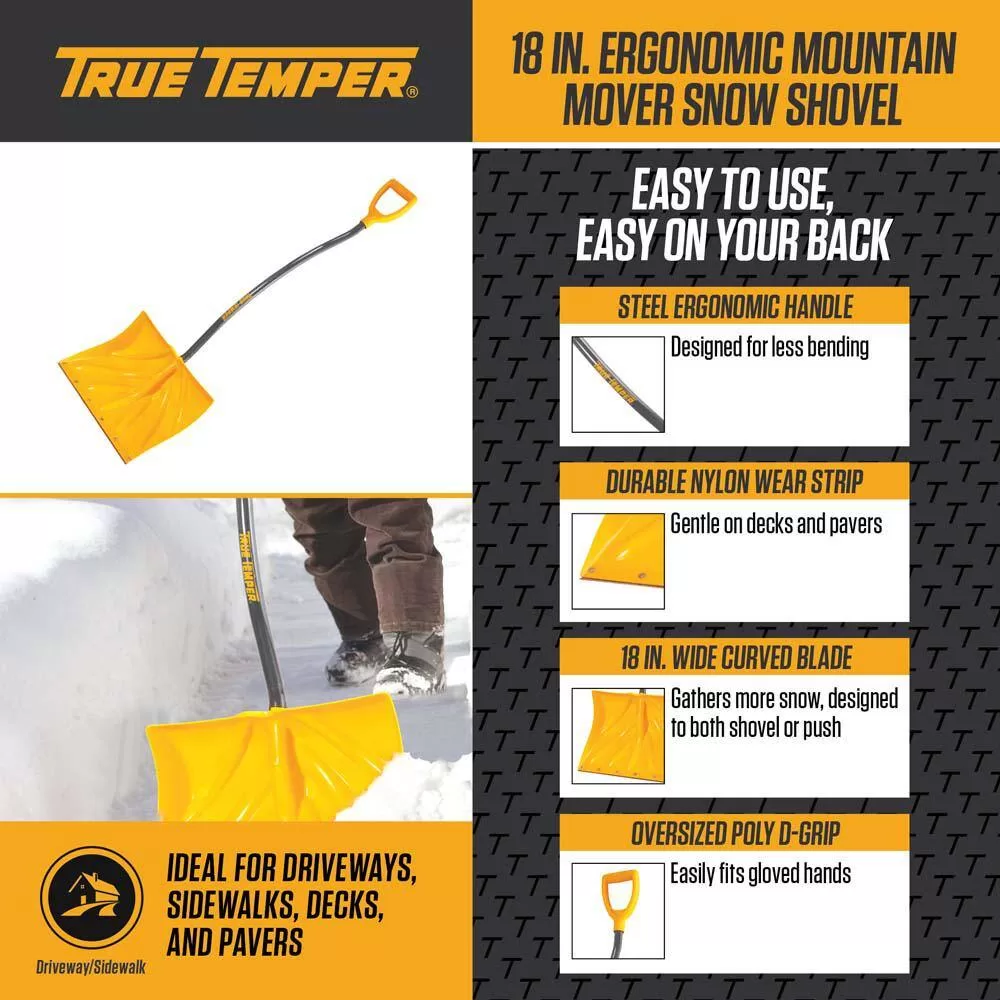 True Temper 37.4 in. Metal Handle Plastic Blade Ergonomic Mountain Mover Snow Shovel (Pack of 2)