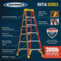 Werner 4 ft. Fiberglass Step Ladder (8 ft. Reach Height) with 300 lb. Load Capacity Type IA Duty Rating