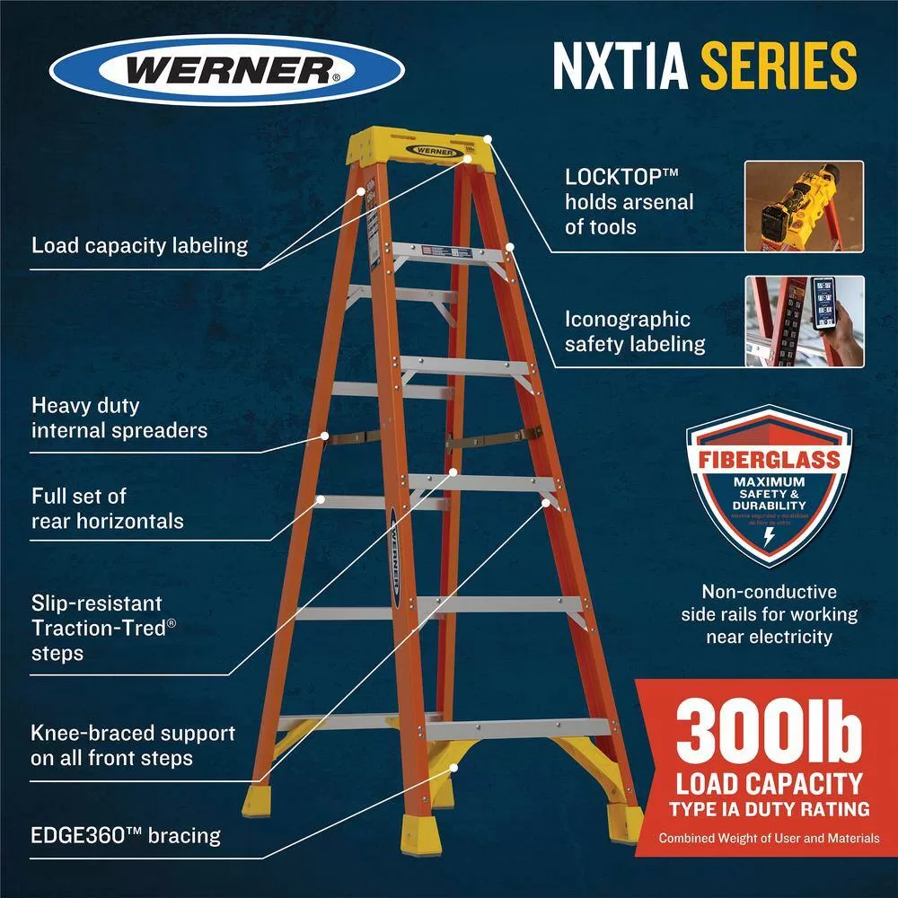 Werner 4 ft. Fiberglass Step Ladder (8 ft. Reach Height) with 300 lb. Load Capacity Type IA Duty Rating