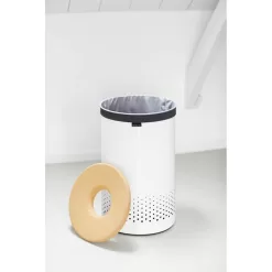 Brabantia 104404 16 Gal. (60L) Laundry Hamper White with Cork Lid