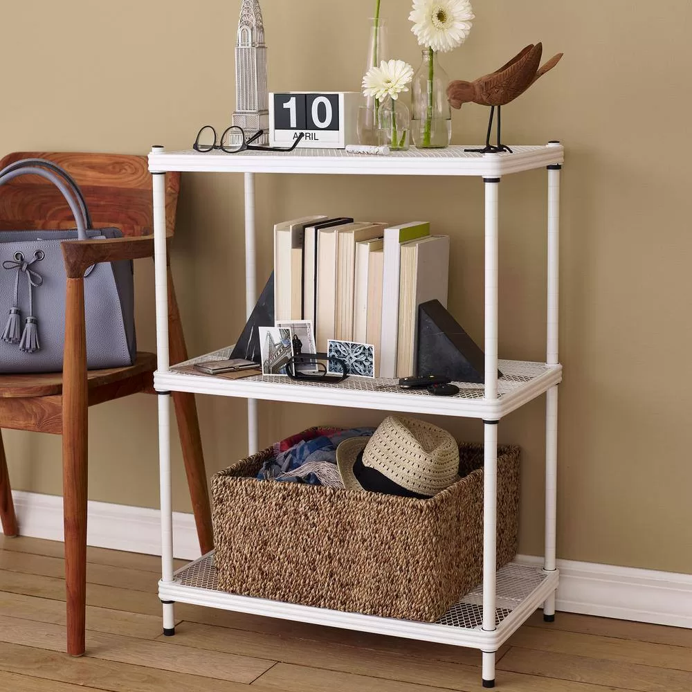 Design Ideas 3419301 White 3-Tier Metal Garage Storage Shelving Unit (24 in. W x 32 in. H x 14 in. D)