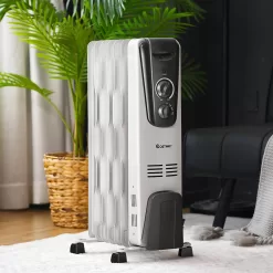 Costway GHM0489 1500-Watt Gray Electric Oil Filled Radiator Space Heater 5.7 Fin Thermostat Room Radiant