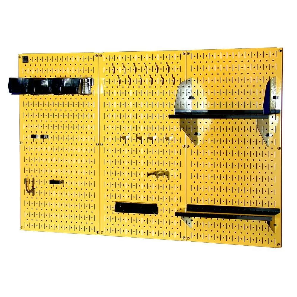 Wall Control 30WRK400YB 32 in. x 48 in. Metal Pegboard Standard Tool Storage Kit with Yellow Pegboard and Black Peg Accessories