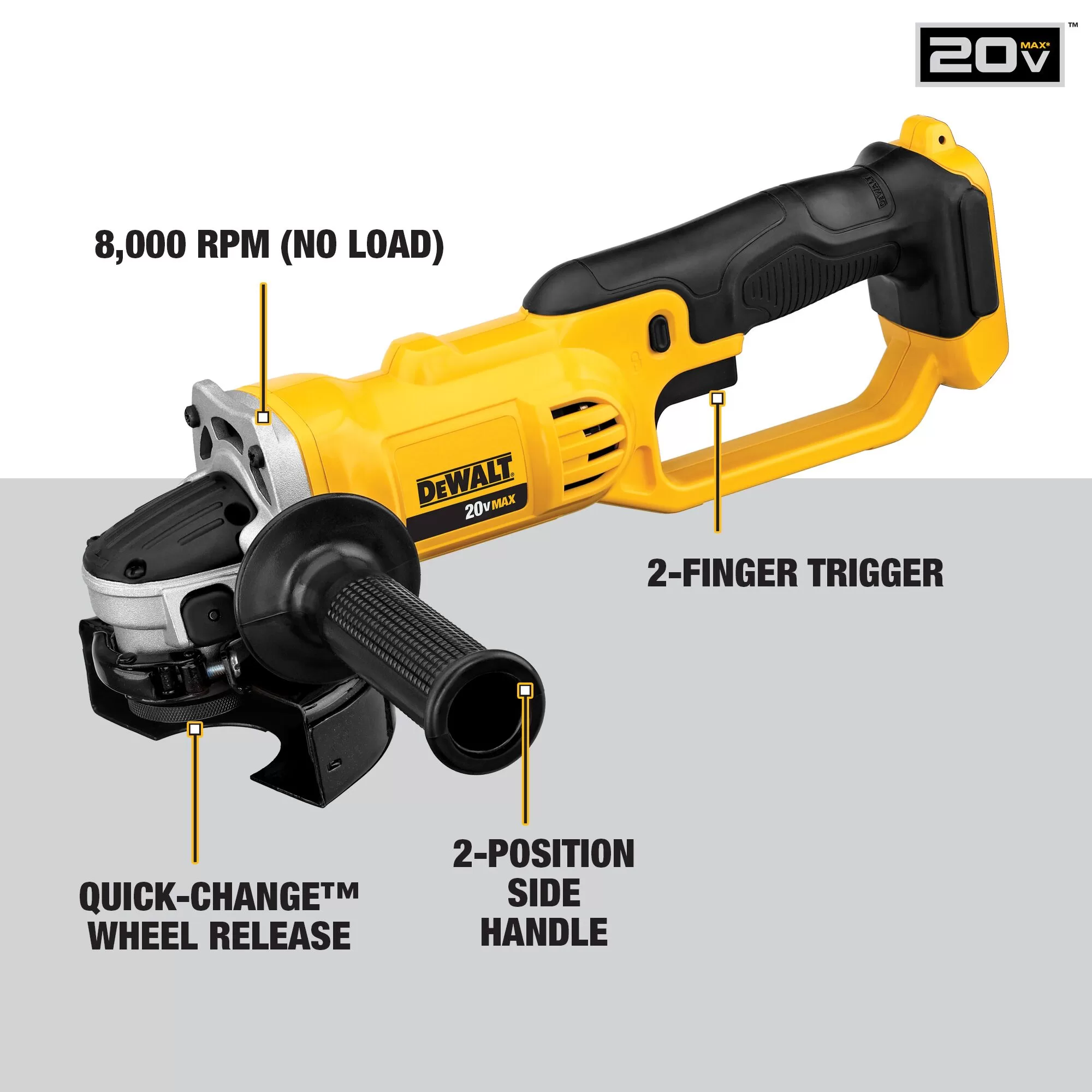 DEWALT 4.5-in 20-volt Max Trigger Switch Cordless Angle Grinder (Tool Only)