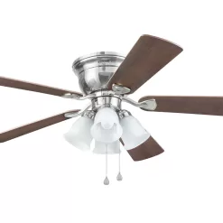 Harbor Breeze Centreville 52-in Brushed Nickel Indoor Flush Mount Ceiling Fan with Light (5-Blade)
