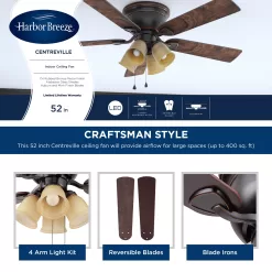 Harbor Breeze Centreville 52-in Oil-Rubbed Bronze Indoor Flush Mount Ceiling Fan with Light (5-Blade)