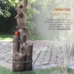 Alpine Corporation 35-Inch Fountain and Birdhouse with Cardinal Figurine
