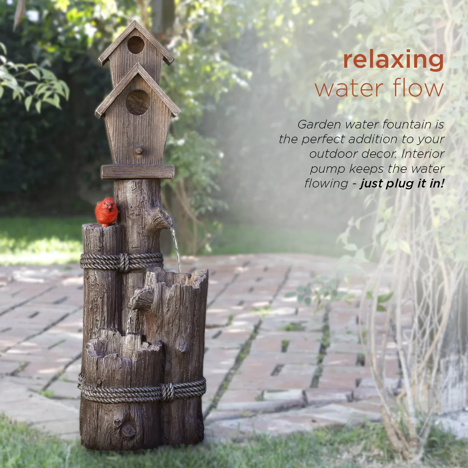 Alpine Corporation 35-Inch Fountain and Birdhouse with Cardinal Figurine