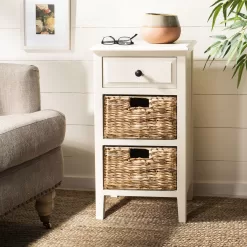 Safavieh Everly 15-in W x 27.6-in H Distressed White Wood Coastal End Table with Storage Fully Assembled