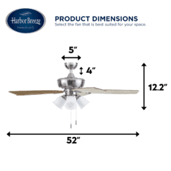 Harbor Breeze Notus 52-in Brushed Nickel Indoor Downrod or Flush Mount Ceiling Fan with Light (5-Blade)