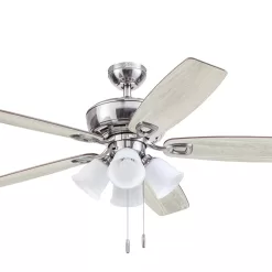 Harbor Breeze Notus 52-in Brushed Nickel Indoor Downrod or Flush Mount Ceiling Fan with Light (5-Blade)