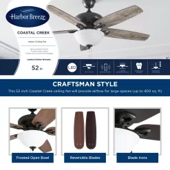 Harbor Breeze Coastal Creek 52-in Bronze Indoor Downrod or Flush Mount Ceiling Fan with Light (5-Blade)