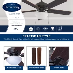 Harbor Breeze Caratuk River 52-in Bronze Indoor Ceiling Fan with Light (5-Blade)