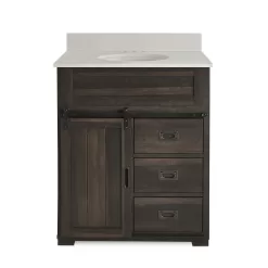 Style Selections Morriston 30-in Distressed Java Undermount Single Sink Bathroom Vanity with White Engineered Stone Top