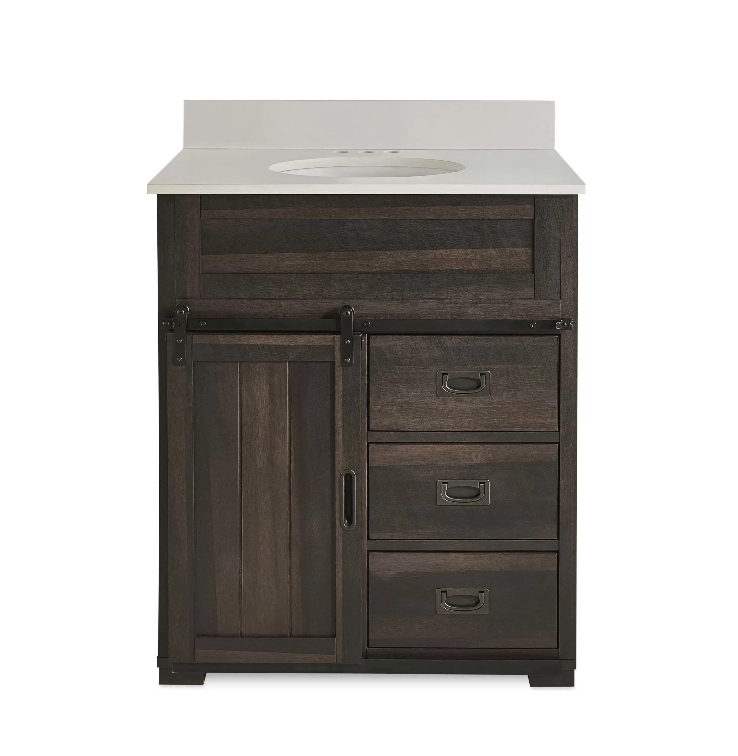Style Selections Morriston 30-in Distressed Java Undermount Single Sink Bathroom Vanity with White Engineered Stone Top
